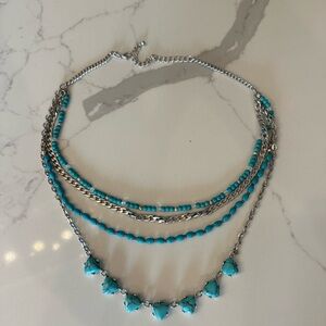 Chic Turquoise and Silver Multi-Layer Necklace